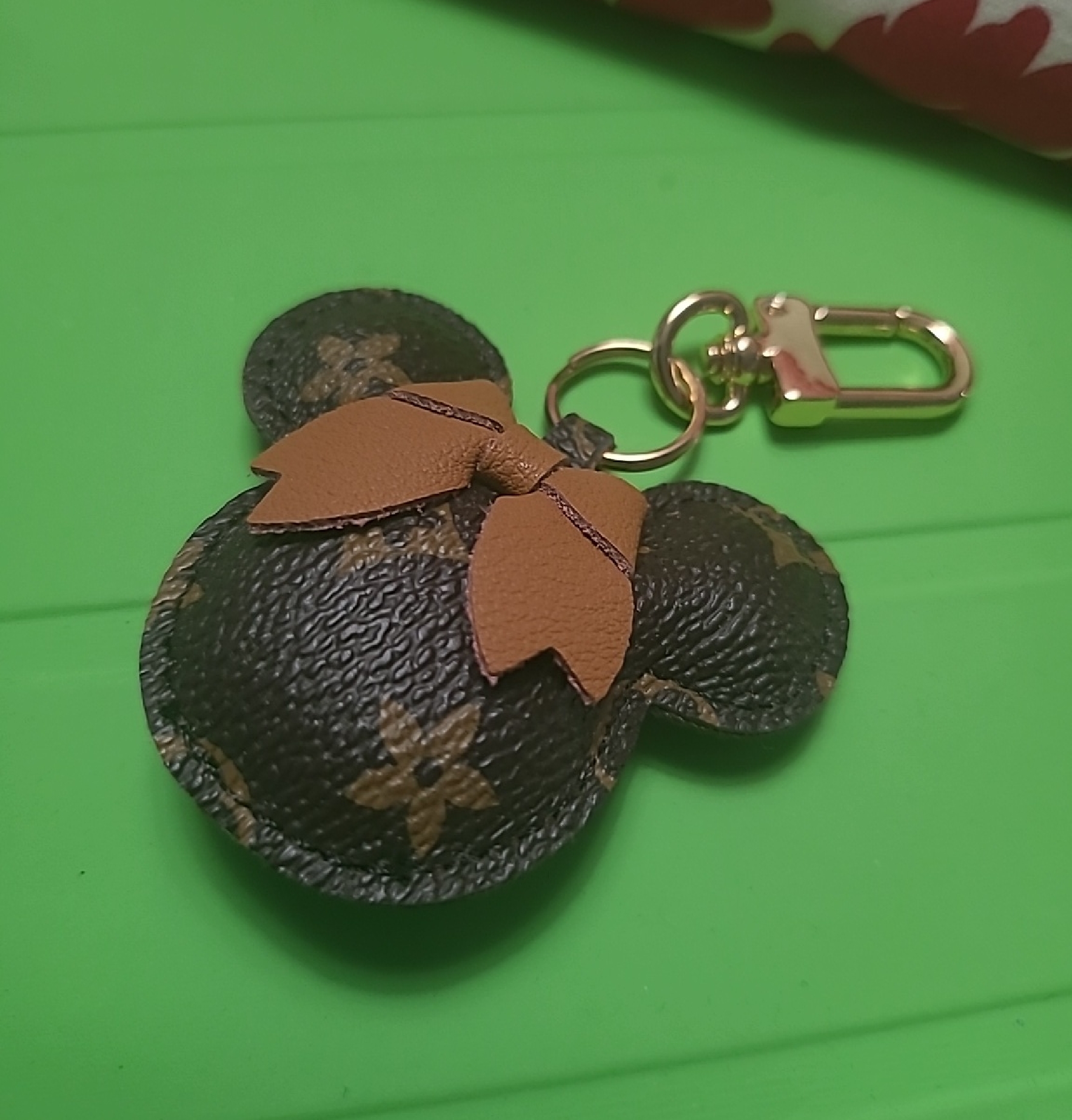 Minnie Mouse Bow Keychain - Brown Monogram Print
